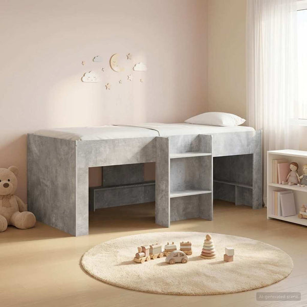 Lasten korkea sänkykehys Betoninharmaa 90 x 200 cm Tekninen puu