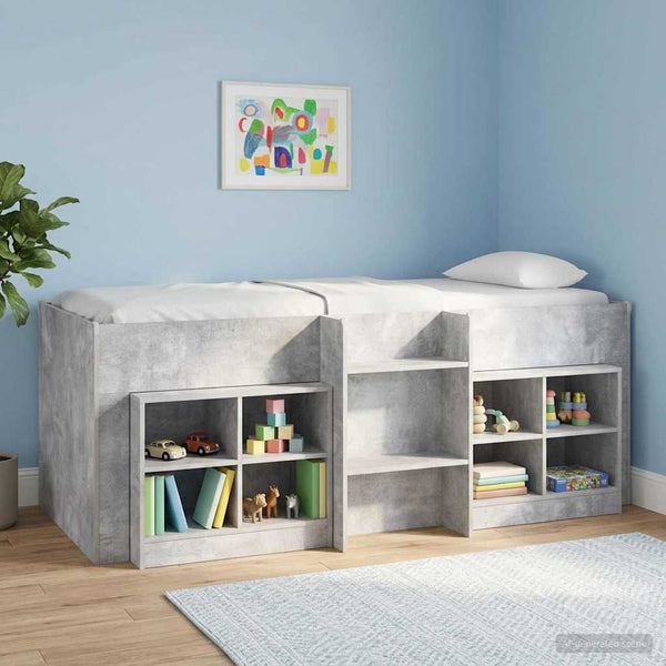 Lasten korkea sänkykehys Betoninharmaa 90 x 200 cm Tekninen puu