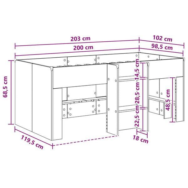 Lasten korkea sänkykehys Betoninharmaa 98,5 x 200 cm