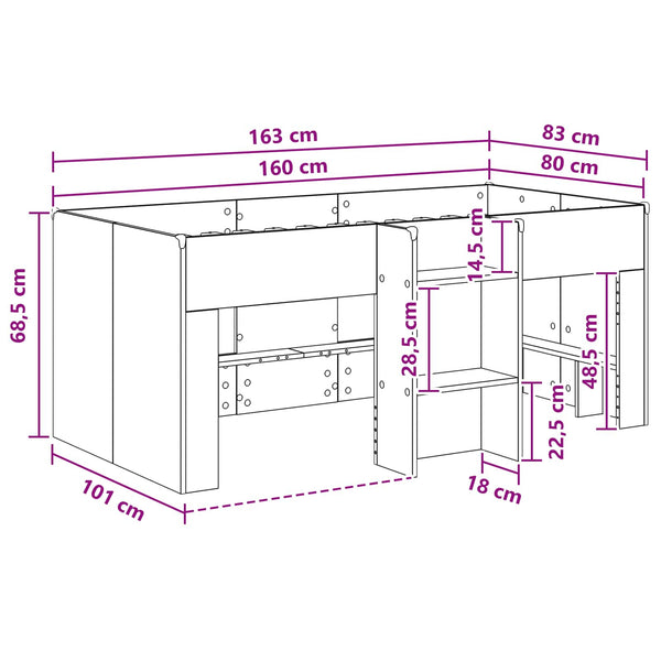 Lasten korkea sänkykehys Vanha puu 80 x 160 cm Tekninen puu