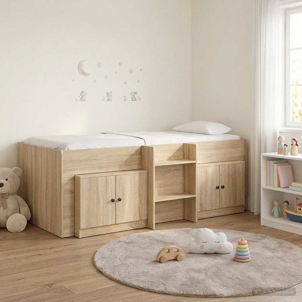 Loft-sängyn kehys kaapilla 3 kpl Sonoma-tammi Tekninen puu