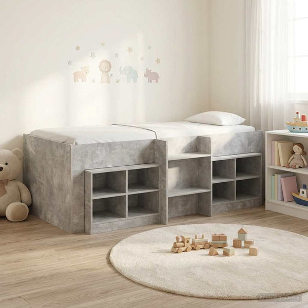 Loft-sängyn kehys kaapilla 3 kpl Betoninharmaa Tekninen puu