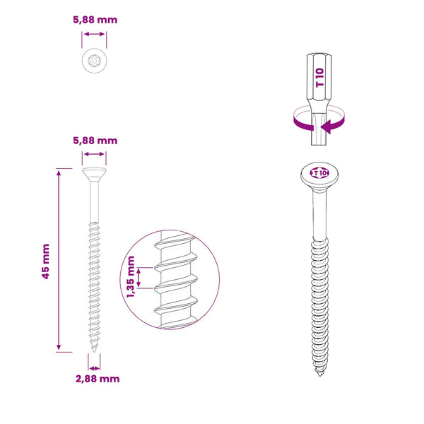 Ruuvit 100 pcs Hopea Ø 2.88 x 45 mm A2-ruostumaton teräs