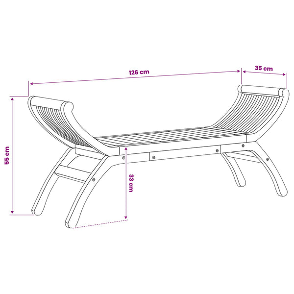 Puutarhapenkki 2 -Seater 126 cm Tiikkipuu Luonnollinen