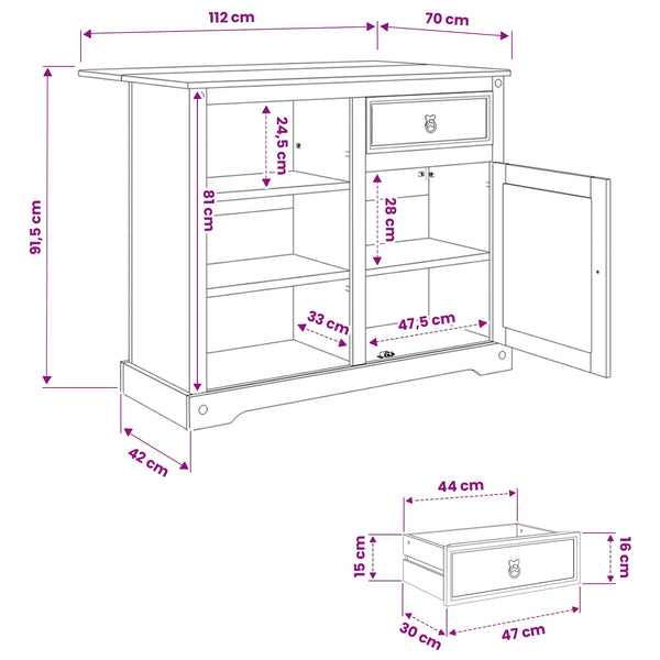 Keittiösaari Setti Hunajavaha 112 x 70 x 91,5 cm Massiivipine