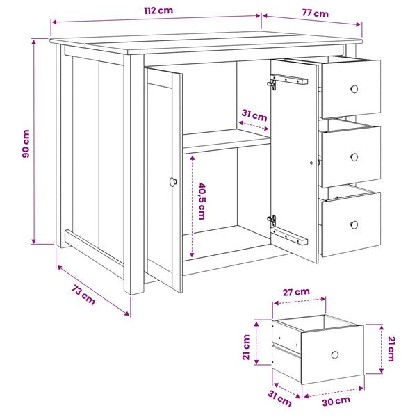 Keittiösaari Setti PANAMA Hunajavaha 112 x 77 x 90 cm