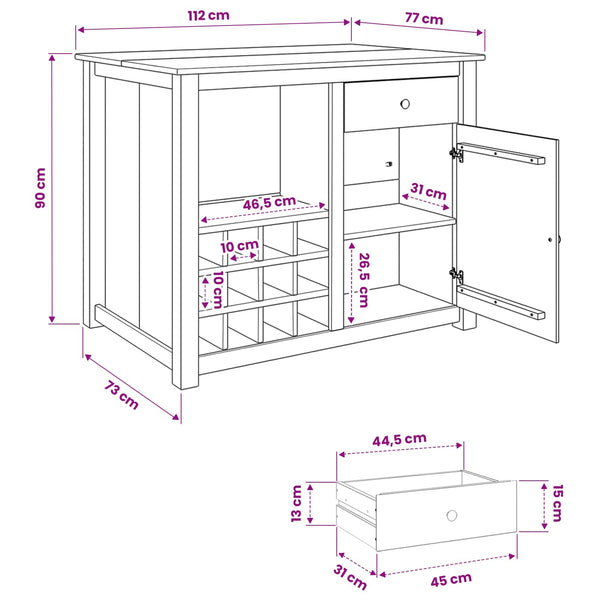 Keittiösaari Setti PANAMA Hunajavaha 112 x 77 x 90 cm