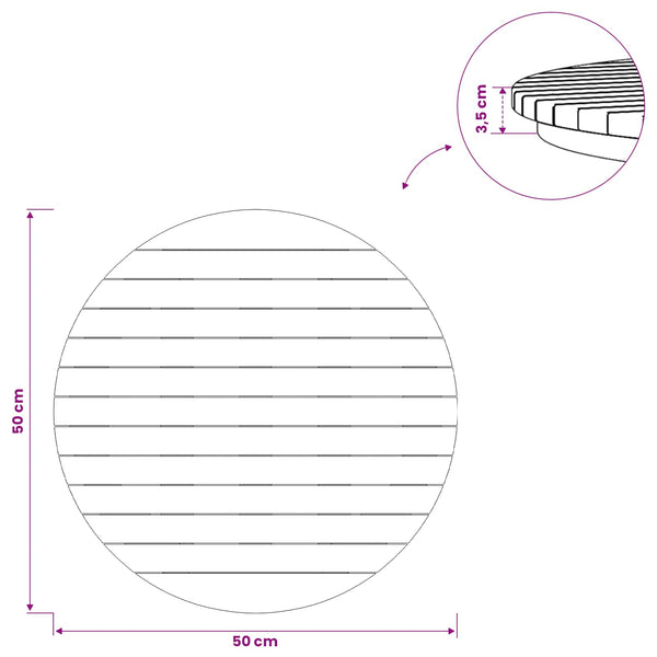 Pöytälevy Ø 50 x 3,5 Pyöreä Tiikkipuu Luonnollinen