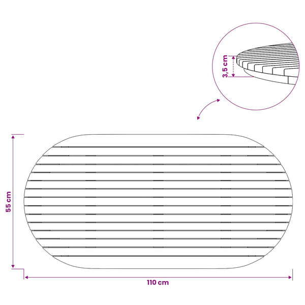 Pöytälevy 110 x 55 x 3,5 cm Ovaali Tiikkipuu Luonnollinen