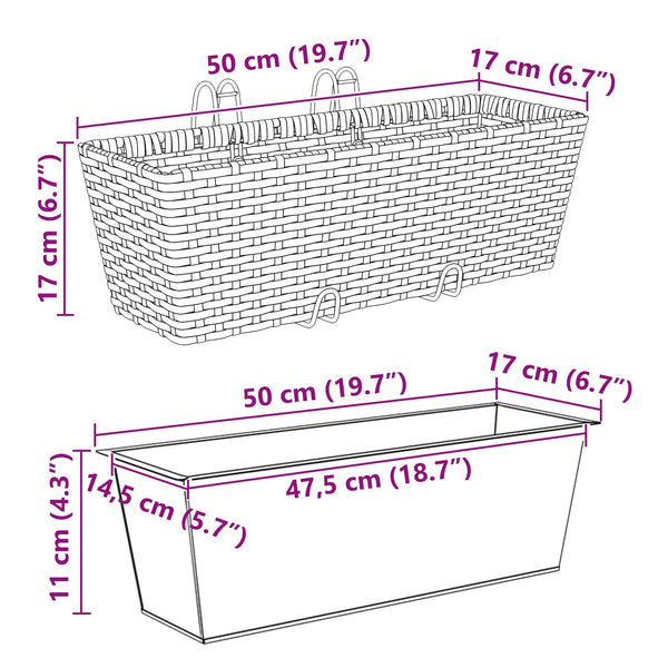 Kaide 2 kpl Musta 50 x 17 x 17 cm Metalli