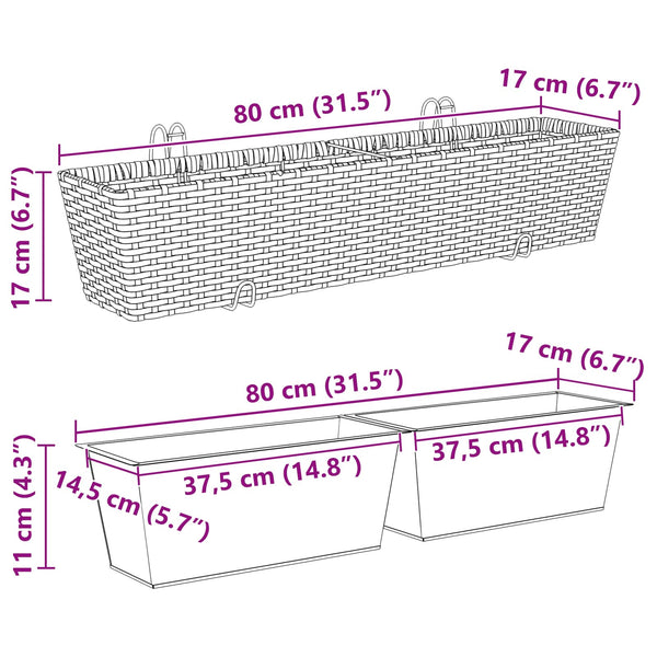 Kaide 2 kpl Harmaa 80 x 17 x 17 cm Metalli