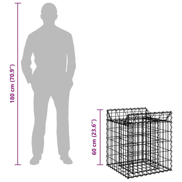 Gabion Kohotettu Peti 50 x 50 x 60 cm Galvanoitu teräs Hopea