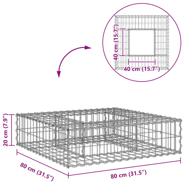 Gabion Kohotettu Peti 80 x 80 x 12 cm Galvanoitu teräs Hopea