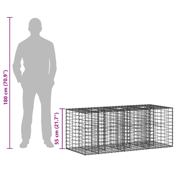 Gabion Kohotettu Peti 140 x 60 x 55 cm Galvanoitu teräs Hopea