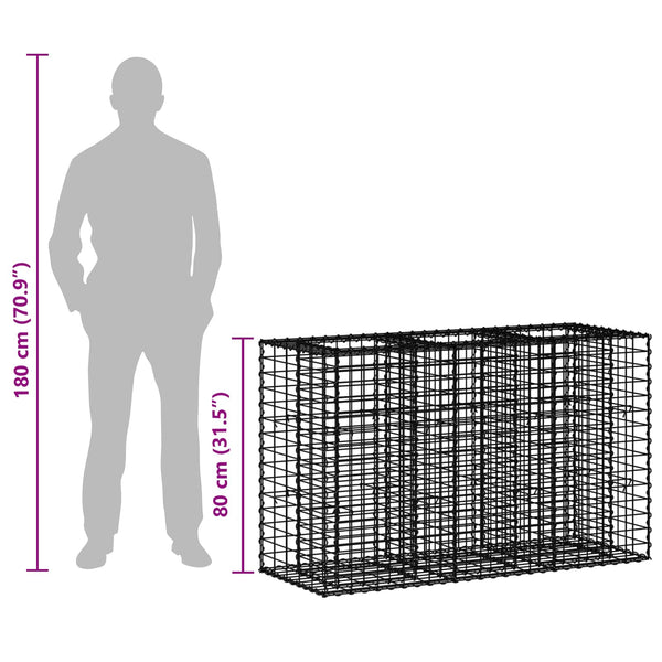 Gabion Kohotettu Peti 130 x 50 x 80 cm Galvanoitu teräs Hopea