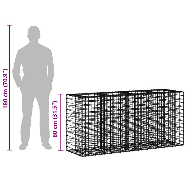 Gabion Kohotettu Peti 170 x 50 x 80 cm Galvanoitu teräs Hopea