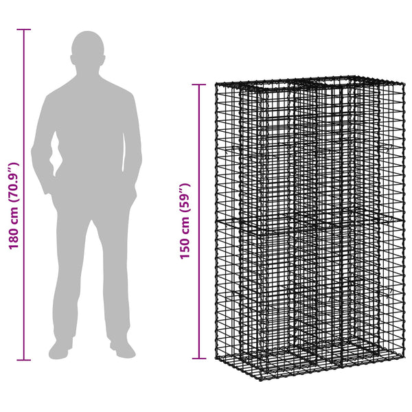 Gabion Kohotettu Peti 90 x 50 x 150 cm Galvanoitu teräs Hopea