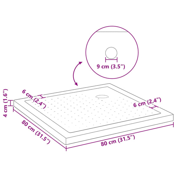 Suihkupohja laatta, jossa on pisteitä 80 x 80 x 4 cm ABS Musta
