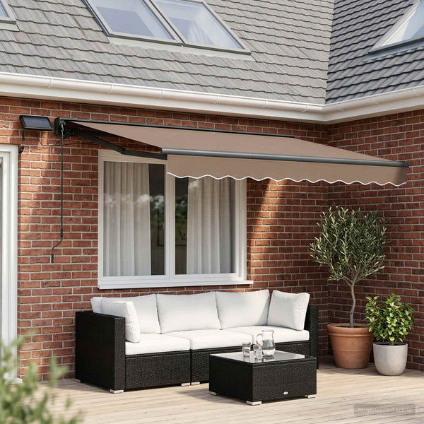 Manuaalinen markiisin runko LED-valoilla Taupe 3,5 x 2 m