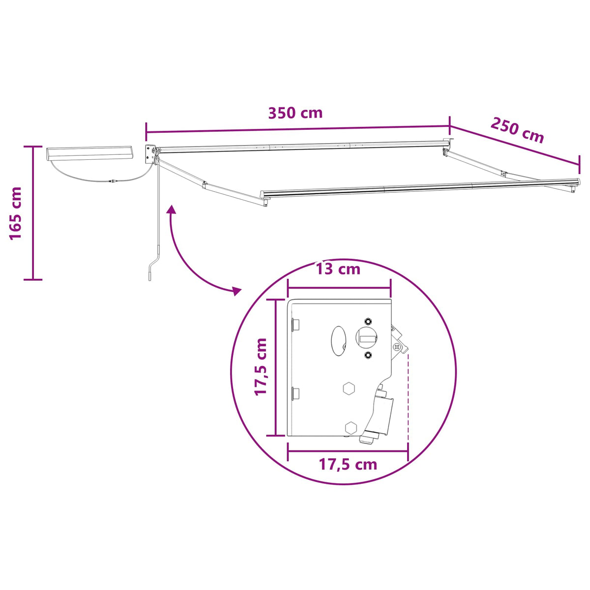 Aurinkokäyttöinen sähkömarkiisi 3,5 x 2,5 m Hiekka