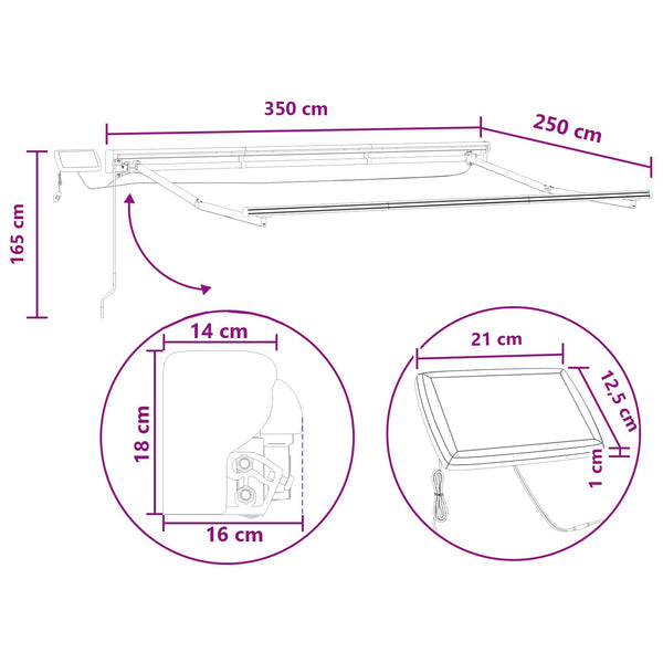Manuaalinen markiisin runko LED-valoilla Hiekka 3,5 x 2,5 m