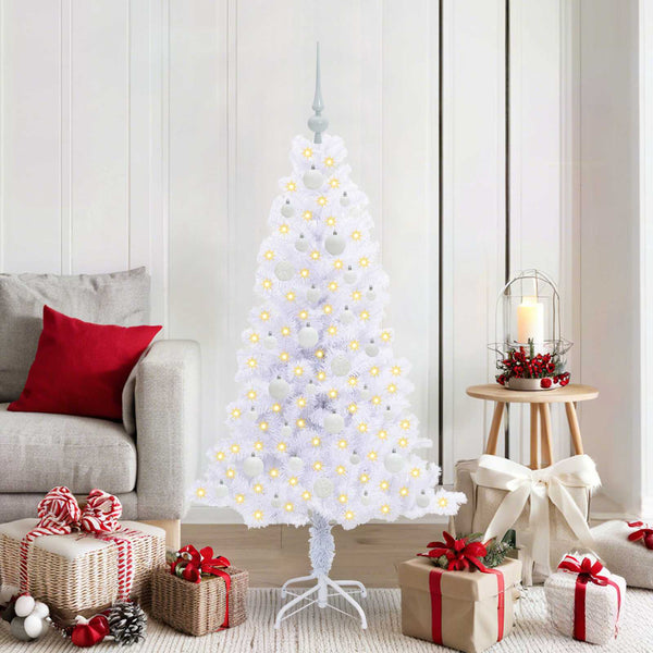 Tekojoulukuusi 150 LED-valoilla Valkoinen 150 cm PVC ja teräs