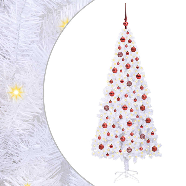 Tekojoulukuusi 300 LED-valoilla Valkoinen 180 cm PVC ja teräs
