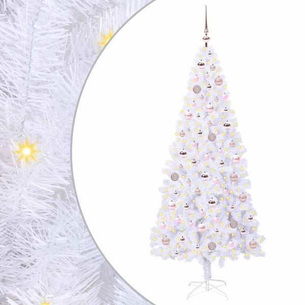 Tekojoulukuusi 300 LED-valoilla Valkoinen 180 cm PVC ja teräs
