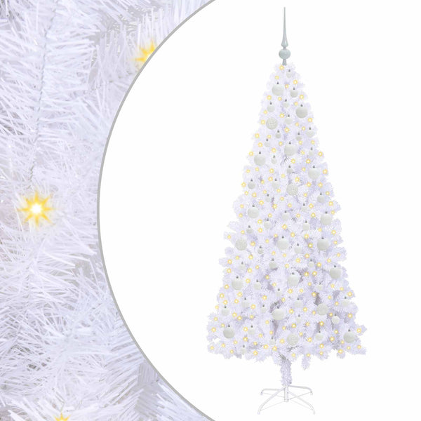 Tekojoulukuusi 300 LED-valoilla Valkoinen 180 cm PVC ja teräs