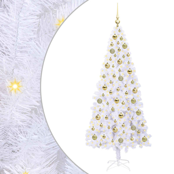 Tekojoulukuusi 300 LED-valoilla Valkoinen 180 cm PVC ja teräs