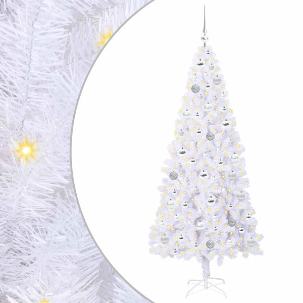 Tekojoulukuusi 300 LED-valoilla Valkoinen 180 cm PVC ja teräs