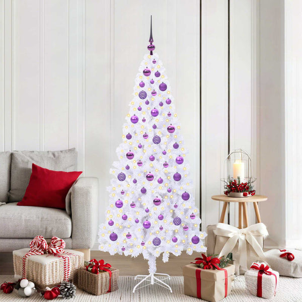 Tekojoulukuusi 300 LED-valoilla Valkoinen 180 cm PVC ja teräs