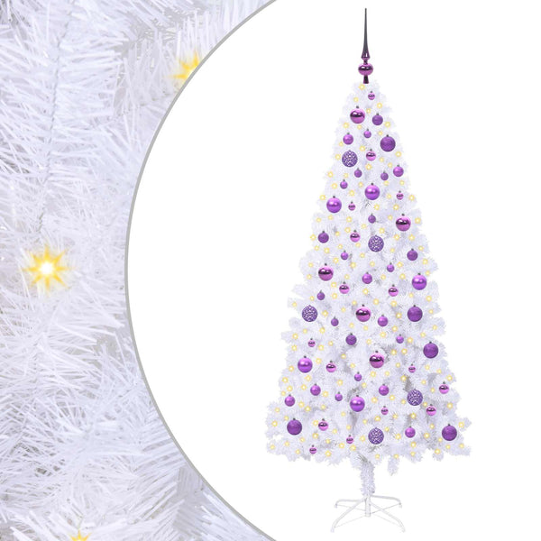 Tekojoulukuusi 300 LED-valoilla Valkoinen 180 cm PVC ja teräs