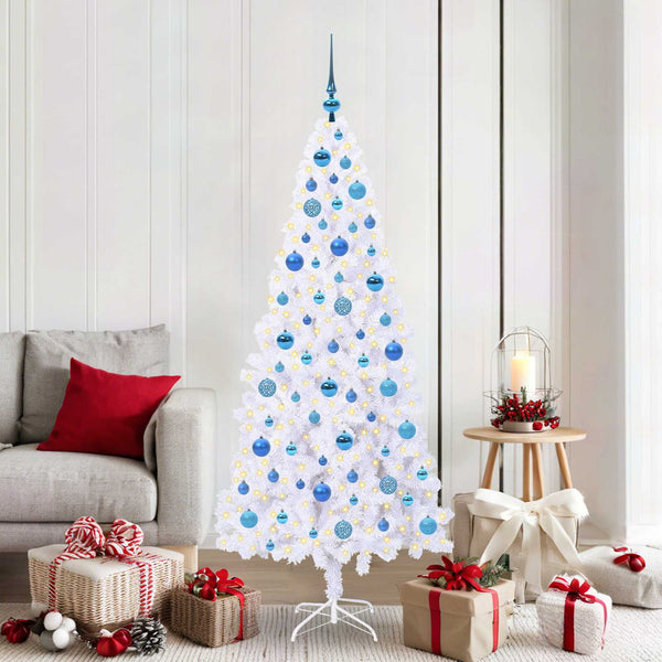 Tekojoulukuusi 300 LED-valoilla Valkoinen 180 cm PVC ja teräs