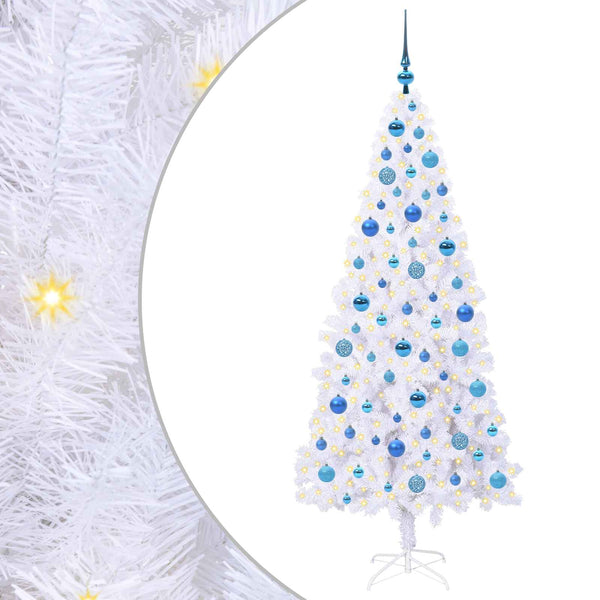 Tekojoulukuusi 300 LED-valoilla Valkoinen 180 cm PVC ja teräs