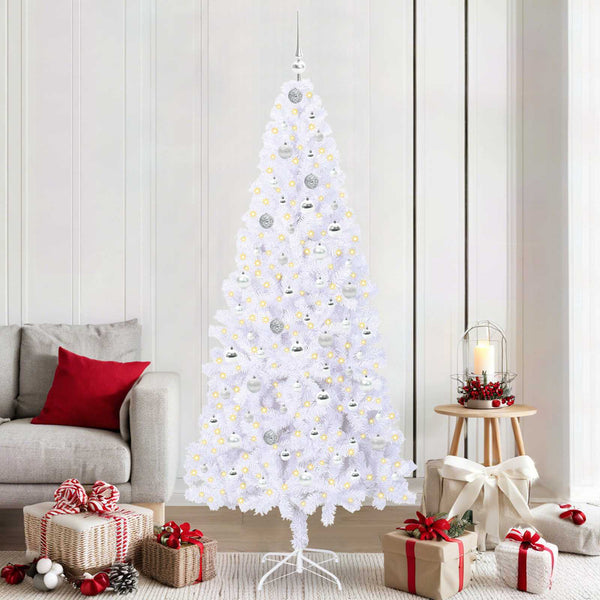 Tekojoulukuusi 300 LED-valoilla Valkoinen 210 cm PVC ja teräs