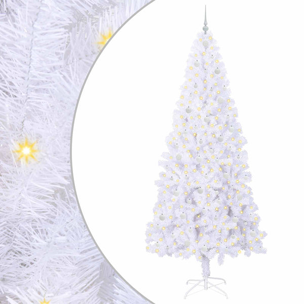Tekojoulukuusi 300 LED-valoilla Valkoinen 240 cm PVC ja teräs