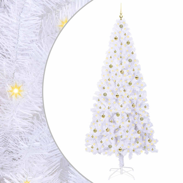 Tekojoulukuusi 300 LED-valoilla Valkoinen 240 cm PVC ja teräs