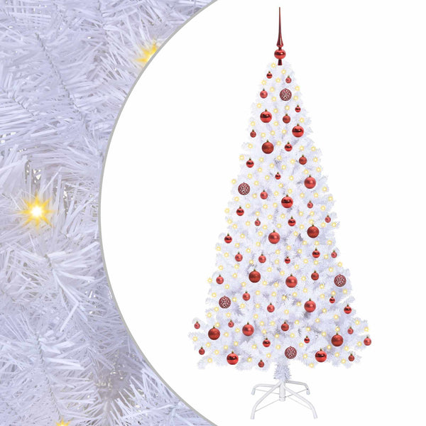 Tekojoulukuusi 300 LED-valoilla Valkoinen 180 cm PVC ja teräs