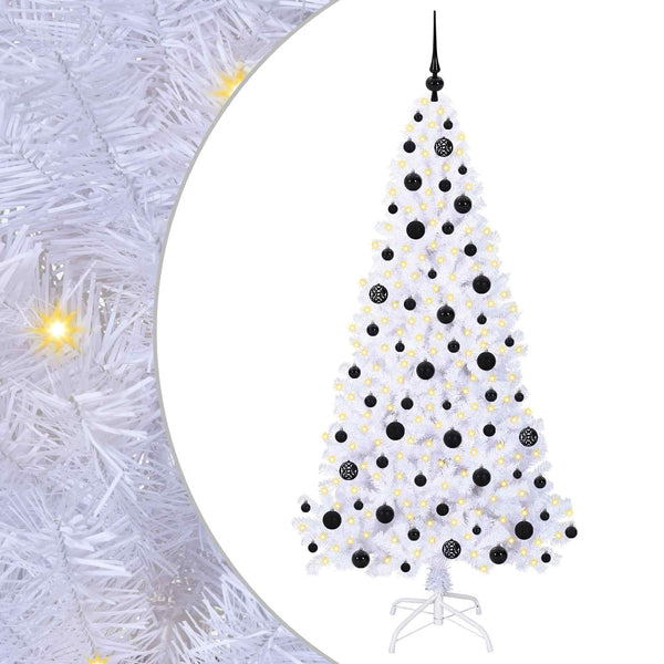 Tekojoulukuusi 300 LED-valoilla Valkoinen 180 cm PVC ja teräs
