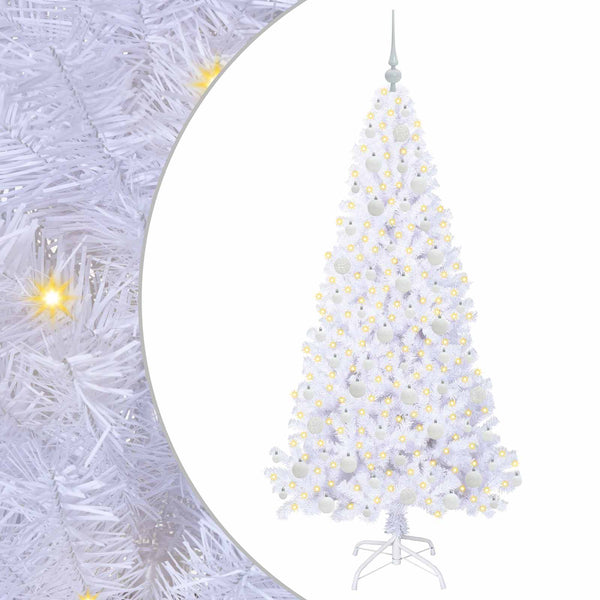 Tekojoulukuusi 300 LED-valoilla Valkoinen 180 cm PVC ja teräs