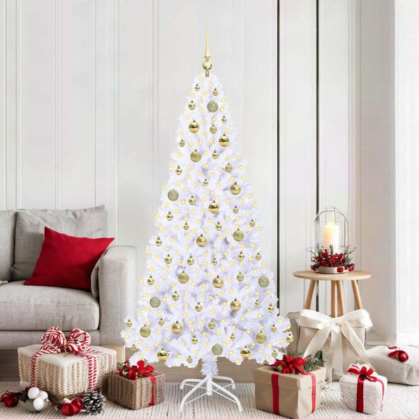 Tekojoulukuusi 300 LED-valoilla Valkoinen 180 cm PVC ja teräs