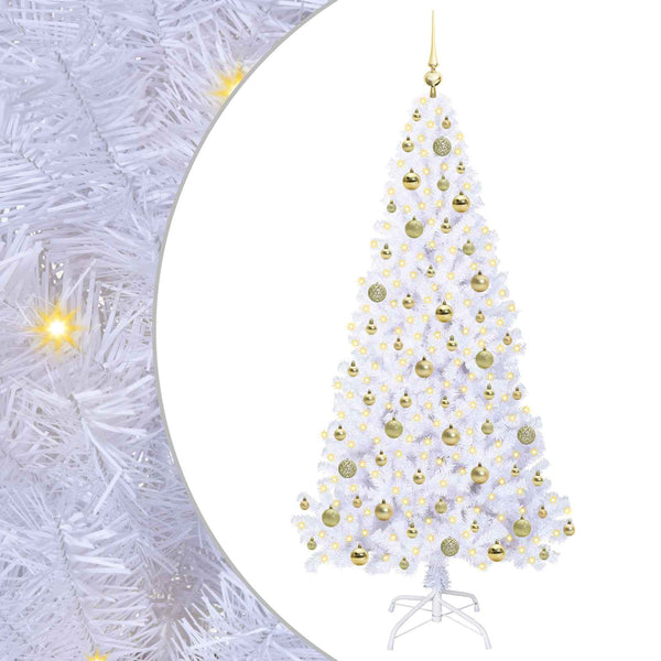 Tekojoulukuusi 300 LED-valoilla Valkoinen 180 cm PVC ja teräs