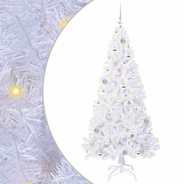 Tekojoulukuusi 300 LED-valoilla Valkoinen 180 cm PVC ja teräs