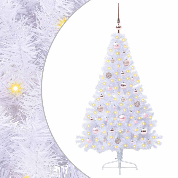 Tekojoulukuusi 150 LED-valoilla Valkoinen 150 cm PVC ja teräs