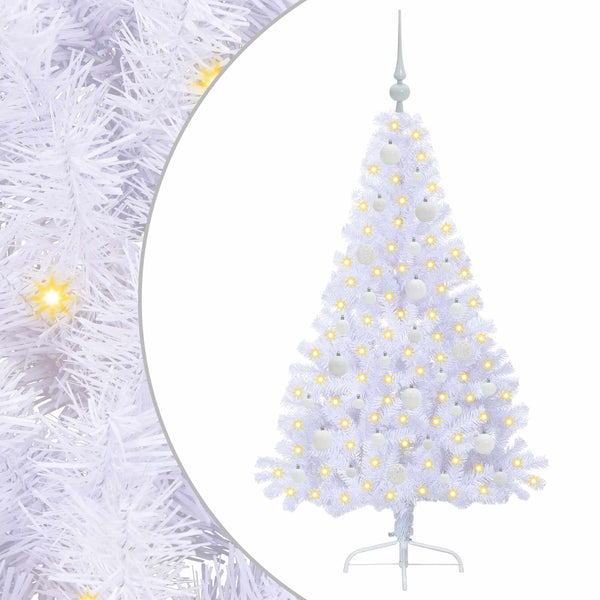 Tekojoulukuusi 150 LED-valoilla Valkoinen 150 cm PVC ja teräs