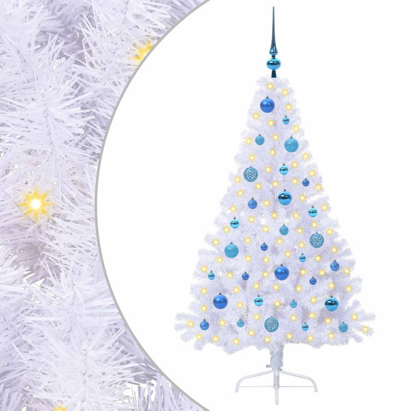 Tekojoulukuusi 150 LED-valoilla Valkoinen 150 cm PVC ja teräs