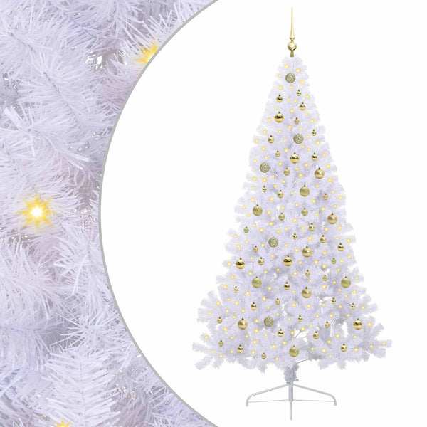 Tekojoulukuusi 300 LED-valoilla Valkoinen 210 cm PVC ja teräs