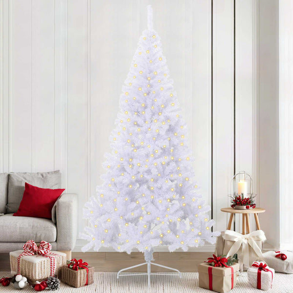 Tekojoulukuusi 300 LED-valoilla Valkoinen 240 cm PVC ja teräs