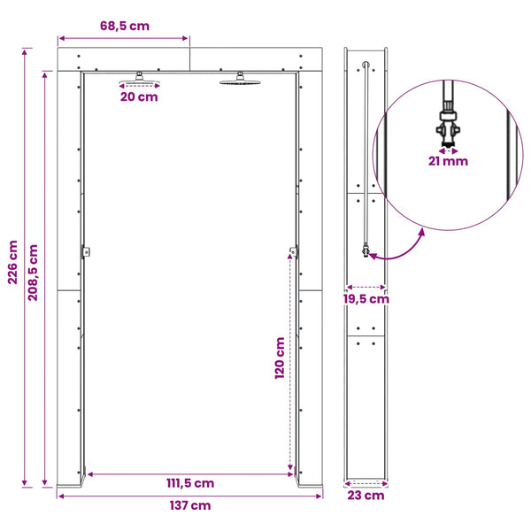 Ulko-suihku 226 cm Kiinteä akasiapuu ja ruostumaton teräs